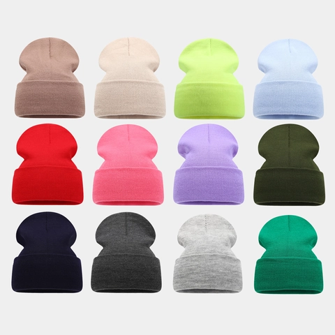 Gebreide Beanie Muts Acryl Effen Candy Color Omslag Ribgebreid Winter Outdoor Warm Veelzijdig Minimalistisch Unisex
