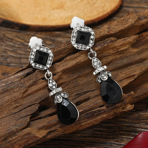 Vintage Druppel Clip On Oorbellen Voor Dames Zonder Piercing Hars Strass Bohemien Elegant Sieraden Retro Legering Waterdruppel