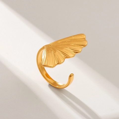 Anillo De Hoja De Ginkgo Minimalista De Acero Inoxidable Chapado En Oro Ajustable Joyería De Moda Para Mujer