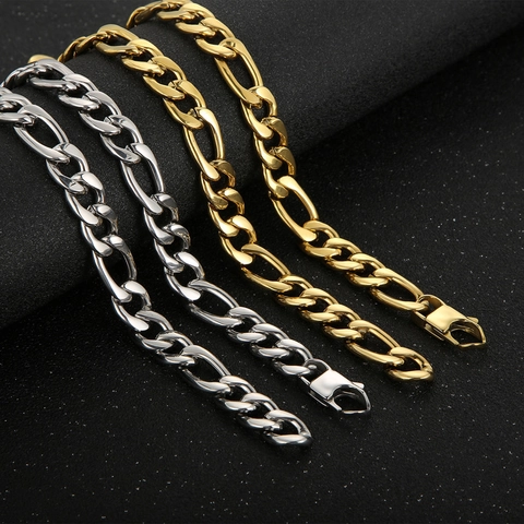 Figaro Chain Necklace For Men Titanium Steel Hip Hop Rock Style Stainless Steel Jewelry Gold Silver Color Lobster Clasp