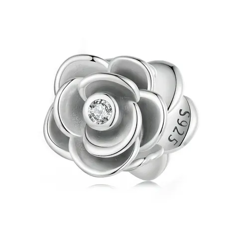 3D Rose Flower Bead Charm 925 Sterling Silver White Zircon DIY Αξεσουάρ Κοσμημάτων Για Βραχιόλι Κολιέ Κομψό Φλοράλ Σχέδιο