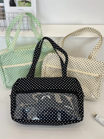 Borsa Tote In Tela A Pois Con Finestra In PVC Trasparente Decorazione Con Fiocco Stile Giapponese Kawaii Per Donna