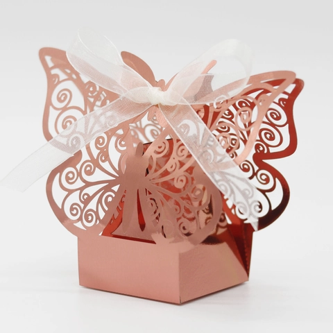Mirror Apple Gold Butterfly Laser Cut Candy Box For Wedding Birthday Party Favors Hollow Out Gift Paper Box With Ribbon