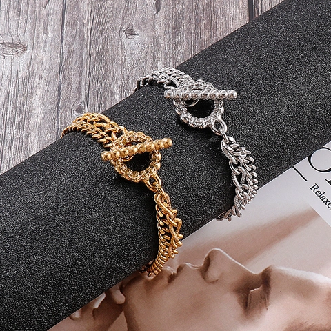 Bracciale A Catena A Strati Acciaio Inossidabile Chiusura A Gancio Cuban Twisted Link Hip Hop Punk Vintage Teschio Uomo