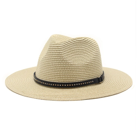 Cappello Fedora In Paglia Di Carta Unisex Protezione Solare Tesa Larga Jazz Spiaggia Con Fascia Borchiata Estate Traspirante