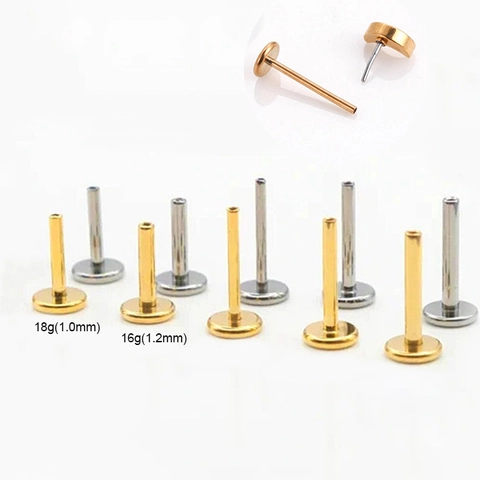 Postes De Pendientes De Acero Inoxidable Con Parte Posterior Plana En Forma De T Pernos De Piercing Labret DIY Joyería Push In Estilo Sin Rosca