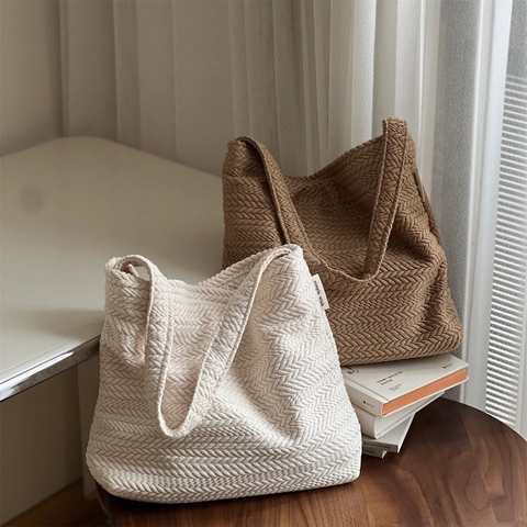 Gewebte Textur Achseltasche Minimalistische Canvas Handtasche Täglich Lässig Damen Strick Tote