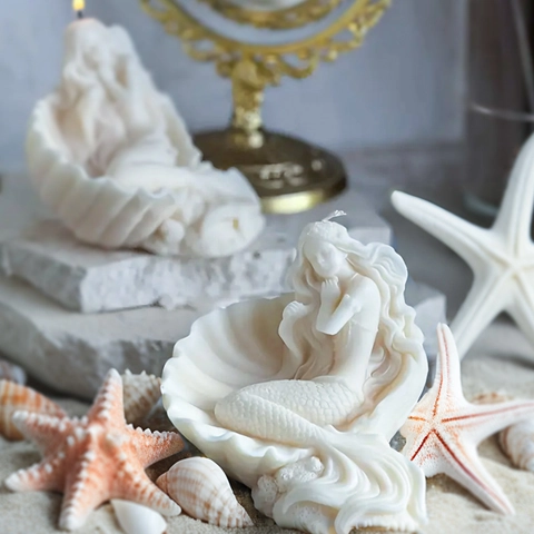 Moule En Silicone Sirène Dans Coquille DIY Bougie Parfumée Cire Savon Résine Moulage Thème Marin Étoile De Mer