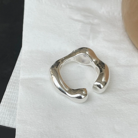 925 Sterling Silver Irregular Organic Fluid Open Ring Adjustable Chunky Minimalist Jewelry For Women Fashion