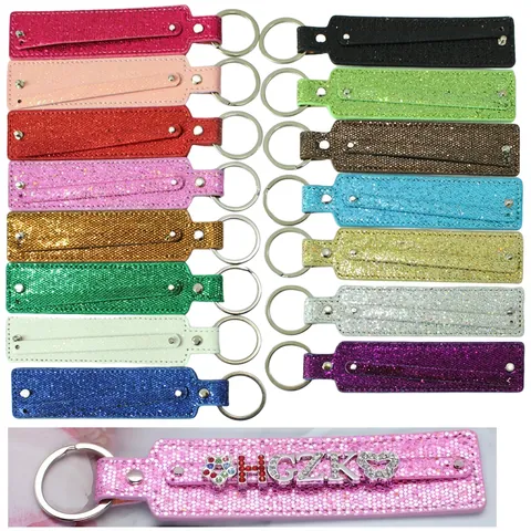 Portachiavi con Lettere Scorrevoli in Pelle PU Glitterata DIY Portachiavi in Tessuto Glitterato con Ciondoli in Strass Accessorio Borsa