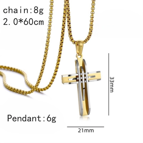 Layered Cross Pendant Necklace Stainless Steel High Polish Fashion Jewelry With Box Chain For Men