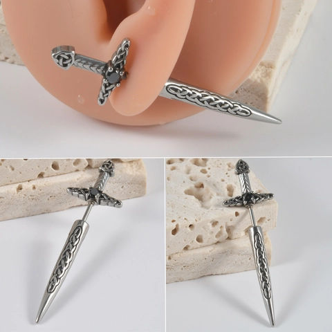 Orecchini A Lobo In Acciaio Inossidabile Forma Pistola E Spada Gioielli Per Piercing Punk Gothic Unisex