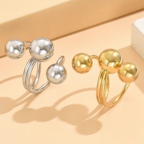 Anillo In Acciaio Inossidabile Barocco Sfera Rotonda Geometrica Aperto Regolabile Gioielli Vintage Da Donna