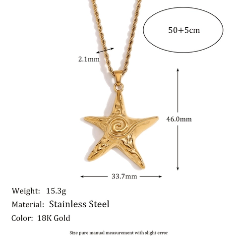 Seestern Halskette Ohrringe Und Offener Ring 18K Vergoldeter Edelstahl Gehämmerte Textur Ozean Thema Schmuck Für Frauen