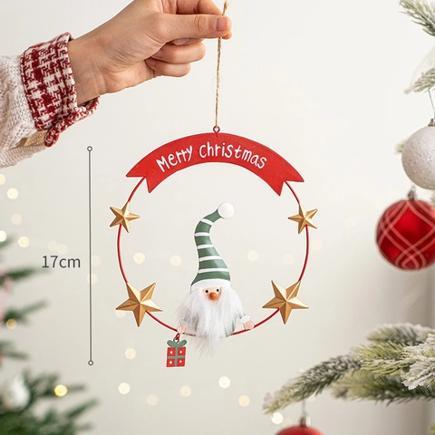 Ornamento Appeso Di Natale Anello Di Metallo Cartello Merry Christmas Gnomo Pupazzo Di Neve Arte In Ferro Nordico Decorazione Murale