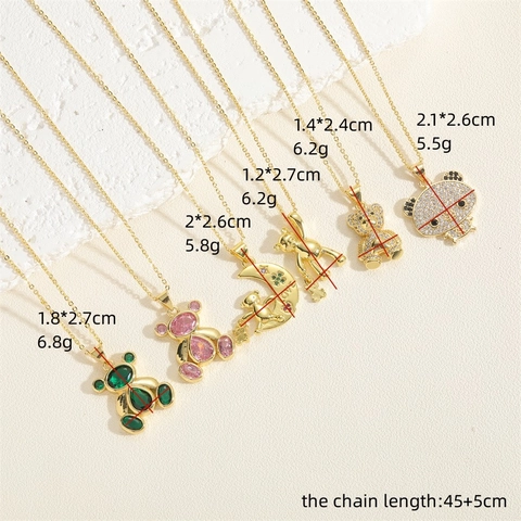 Collier Pendentif Ours Cuivre Zircone Mignon Panda Lune Amour Bijoux Pour Femmes Filles Accessoire Plaqué Or