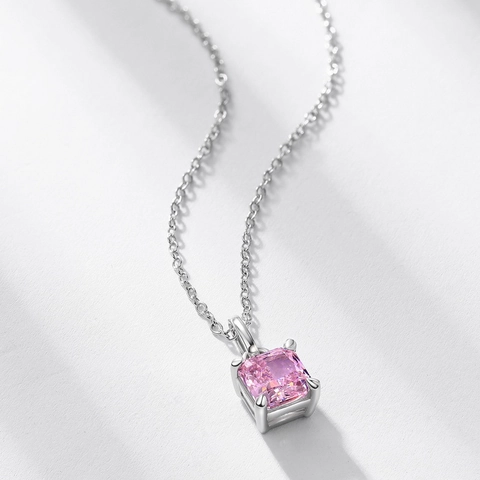 Collana con Ciondolo in Argento Sterling 925 e Zirconia Rosa per Donna Elegante Gioielli Geometrici Taglio Princess per Uso Quotidiano Festa
