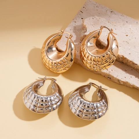 Orecchini A Cerchio Cavi Geometrici Vintage Per Donna Texture Trapuntata In Metallo In Ferro Retrò Stile Minimalista