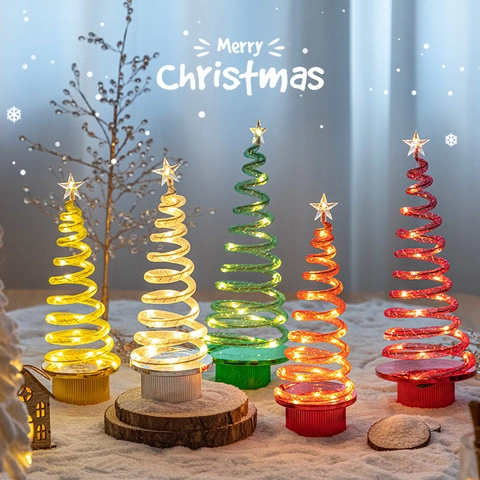 Lampada Da Scrivania Albero Di Natale LED A Spirale Rotante Luminosa Decorazione PVC Stella Tavolo