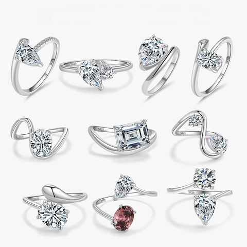 925 Sterling Silver Geometric Irregular Line Ring For Women Shiny Rhinestone Inlaid Personality Light Luxury Fine Jewelry Gift