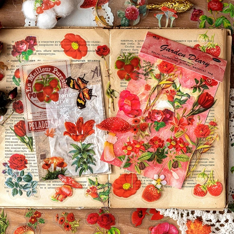 Adesivi Floreali Materiale PET Retro Vintage Motivi Botanici Fiori Per Scrapbooking DIY Diario Decorazione Estetica