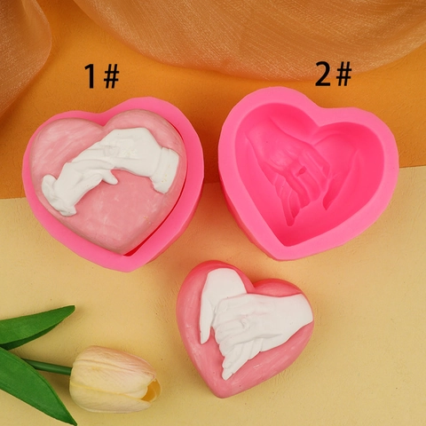 3D Herz Silikonform Mit Händchenhaltendem Relief Für Kuchendekoration Kerzen Seifenherstellung Harz Pflaster DIY Ornament