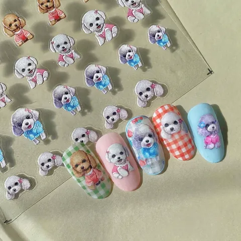 5D Geprägte Nagelkunst Aufkleber Süße Cartoon Hund Welpen Selbstklebende Maniküre Abziehbilder Japanischen Stil