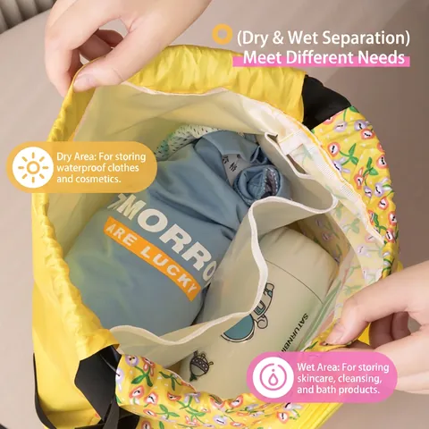 Cartoon Drawstring Backpack Dry Wet Separation Waterproof Swimming Gym Bag For Kids Travel Independent Shoe Compartment