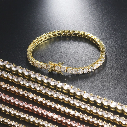 Pulsera Tennis Cobre Zirconia Iced Out Estilo Hip Hop Joyería De Lujo Brillante Para Mujeres Y Hombres Chapado En Oro