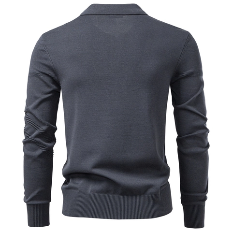 Herren Langarm Strick Polo Shirt Viskose Polyester Mischung Reverskragen Business Casual Urban Stil Geometrisches Muster