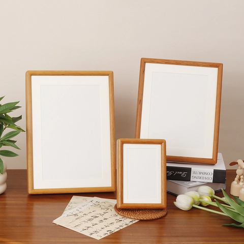 Minimalist Wooden Photo Frame Desktop Wall Hanging Solid Wood Walnut Teak Decor Display Picture Frame Mat For Home Office