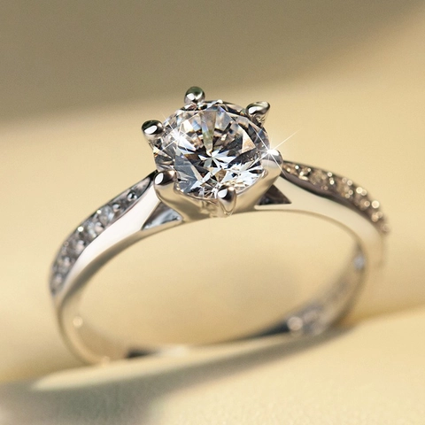 Anello Classico In Zirconia Cubica Rotonda A Sei Griffe Rame Fidanzamento Matrimonio Proposta Gioielli Per Donne Elegante