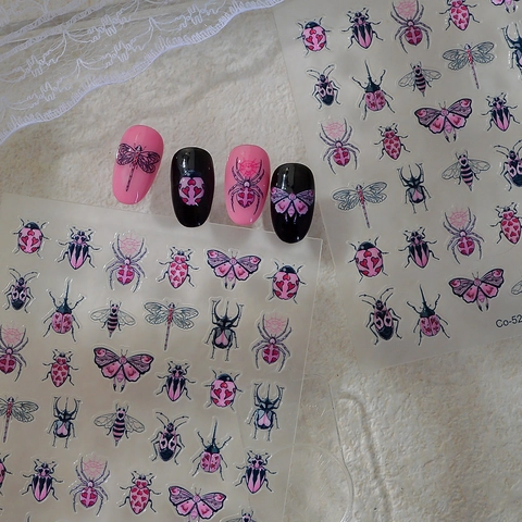 Autocollants Art Ongles 5D Gaufrés Auto-Adhésifs Imperméables Papillon Araignée Coccinelle Magie Mystère Motifs Femmes