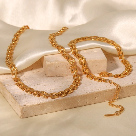 Collana A Catena Geometrica Retro Francese Placcata Oro 18K Acciaio Inossidabile Gioielli Per Donne