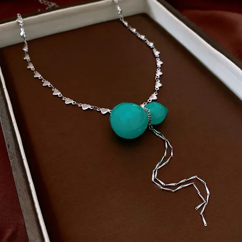Grüne Flasche Kürbis Anhänger Halskette Kupfer Herz Gliederkette Mit Quaste Neuer Chinesischer Stil Orientalischer Retro Schmuck
