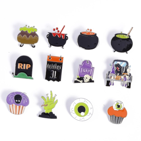 Halloween Emaille Broche Pin Zinklegering Heksenketel Grafsteen Geest Badges Voor Partij Rugzak Trui Decoratie