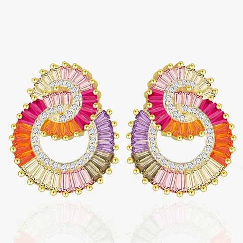 In Elkaar Grijpende Dubbele Ring Oorknopjes Met 925 Sterling Zilveren Oorsteker Kleurrijke Regenboog Zirkoon Sieraden Dames