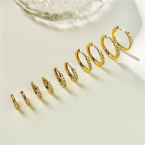 Moda Simple Cobre Huggie Pendientes De Aro Micro Incrustaciones De Una Sola Fila De Circón Redondo Joyería Geométrica Para Mujeres