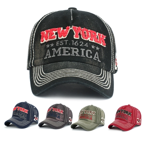 Gorra De Béisbol Vintage Algodón Lavado Distressed New York Bordado Retro Protección Solar Exterior Ajustable Sombrero