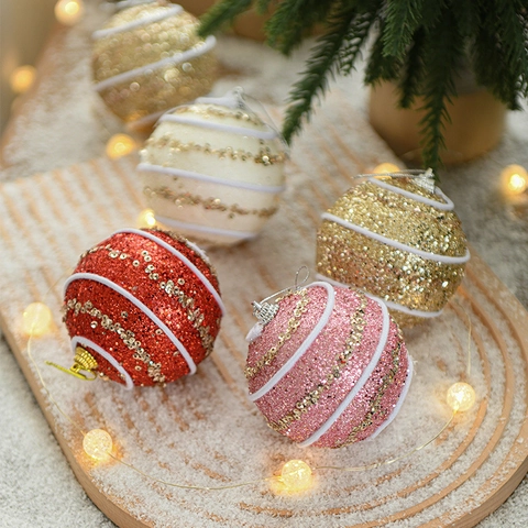 Palle Di Natale Schiuma Glitter Paillettes Design Spirale Decorazione Appesa Albero Di Natale Festivo Elegante Casa