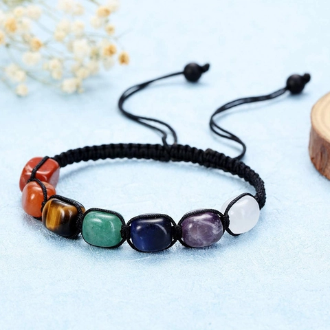 Hand-Woven Natural Stone Bracelet Adjustable Braided Rope Yoga Healing Jewelry Unisex