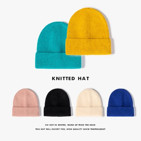 Winter Warm Ribbed Knit Beanie Hat For Men Women Solid Color Brimless Sheep Cashmere Skull Cap For Outdoor Casual Wear