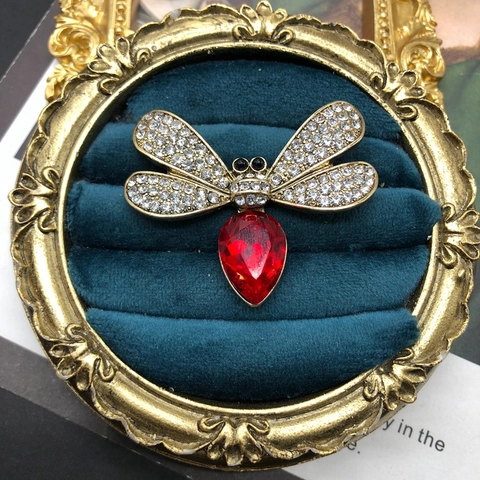 Spilla Libellula Retro Lega Rame Con Strass E Grande Zircone A Goccia Elegante Accessorio Vintage Per Donne