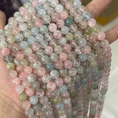 Perle Tonde In Pietra Morganite Naturale Colori Macaron Misti Fili Sciolti Creazione Di Gioielli DIY Accessori