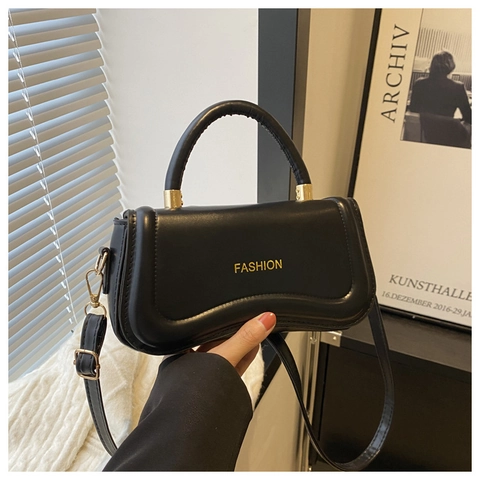 Women Crossbody Bag PU Leather Arc Bottom Hourglass Shape Top Handle Handbag Modern Minimalist Fashionable