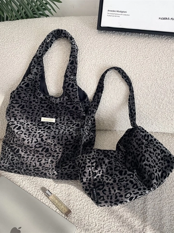 Borsa A Spalla Leopardata Donna Tote Bag Scamosciata Grande Capacità Retro Moda Casual Pendolare