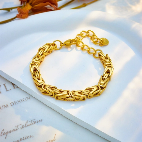 Byzantinisches Kettenarmband Vergoldeter Edelstahl Heavy Metal Punk Hip Hop Stil Für Männer Frauen Verstellbarer Verschluss