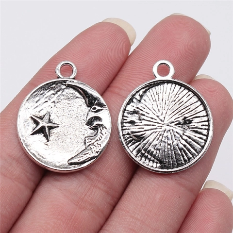 Legierung Sonne Mond Stern Runde Anhänger Charms Vintage Galvanisierte Metall DIY Schmuckherstellung Zubehör Für Halsketten Armbänder