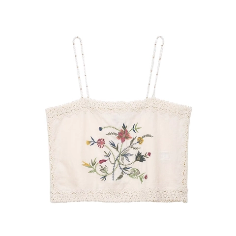 Floral Embroidery Cami Top And Shorts Lace Trim Bohemian Casual Summer Outfit Cream Polyester Fabric Women Streetwear