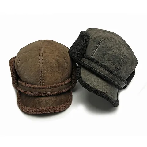 Winter Pilot Hat Suede Faux Fur Lined Warm Windproof Ear Flap Ushanka For Men